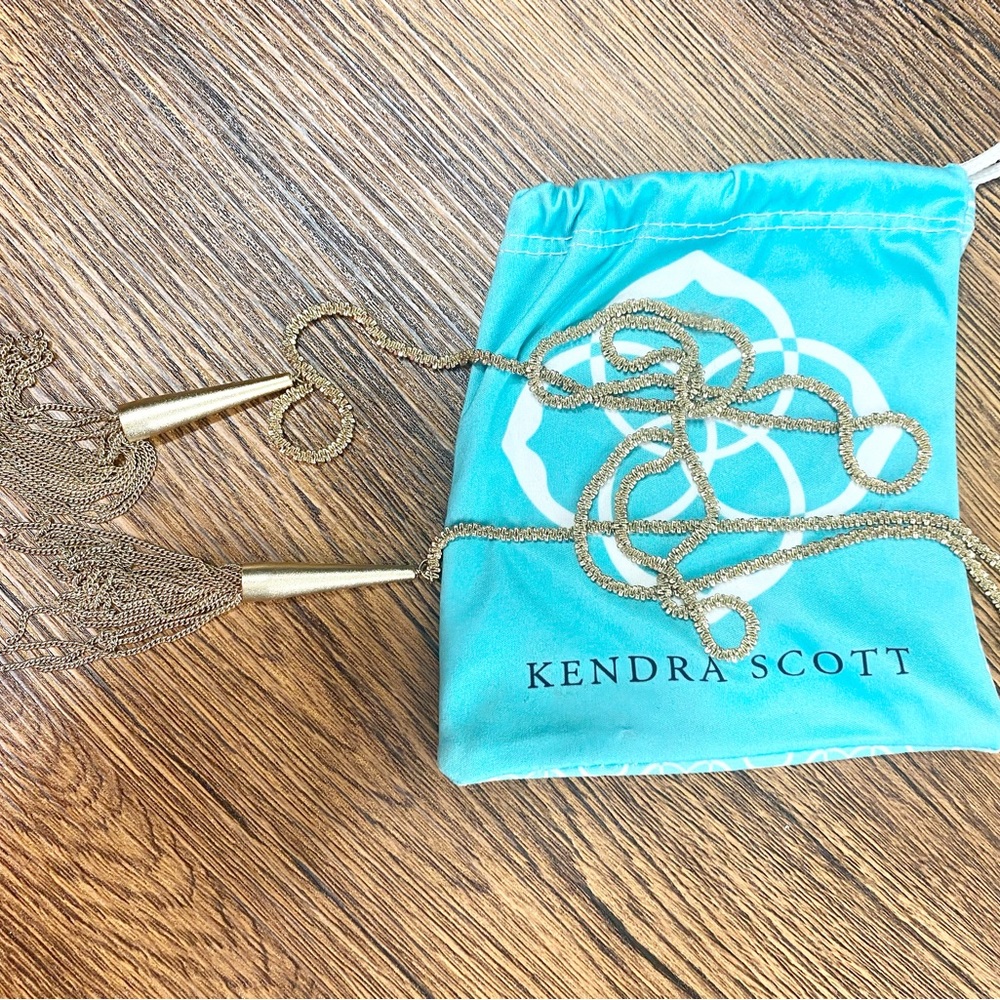 Gold lariat necklace Kendra Scott mint with bag